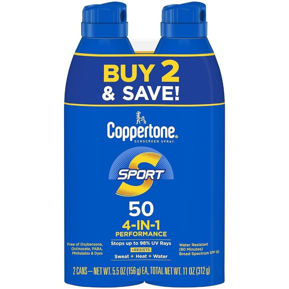 2PK -Coppertone Sport Sunscreen Spray-SPF 50 Water Resist 4 In 1 -exp 06/2025